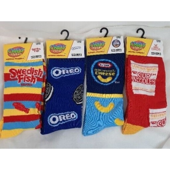 Crazy Socks Other - (4) Crazy Socks Oreo, Cup Noodles, Swedish Fish, Kraft Lot Mens size 6-12 Crew